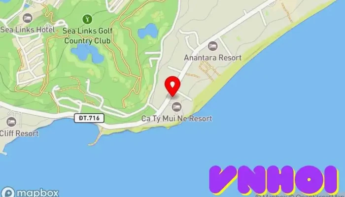 bản đồ của Cà Ty Mũi Né Beach Resort & Spa Khách sạn lưu trú dài hạn, Khách sạn nghỉ dưỡng, Tiệc cưới đứng trong Bình Thuận