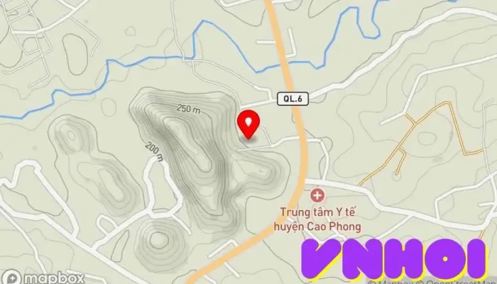 bản đồ của Đền Thượng Bồng Lai Điện thờ, Địa điểm hành hương, Điểm đến tôn giáo trong Hòa Bình