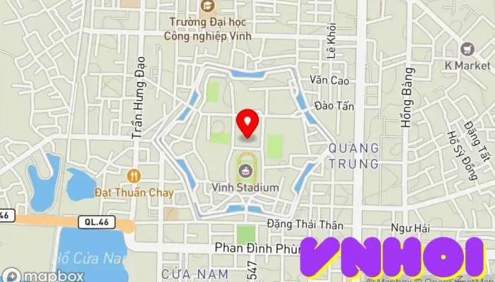 bản đồ của Thành cổ Vinh Điểm mốc lịch sử, Bảo tồn di sản, Điểm thu hút khách du lịch trong Nghệ An